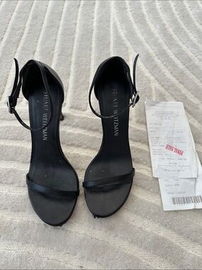 Stuart Weitzman Black Leather Ankle-Strap Heels